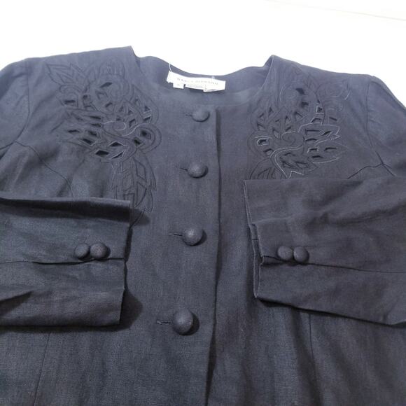 Vintage Nancy Johnson Linen Light Jacket Blouse Laser Cutout Retro - Picture 8 of 10